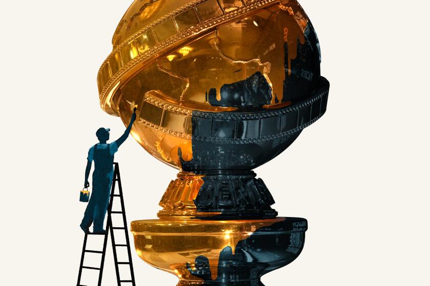 Illustration of a golden globe statue being painted with a new coat of gold.