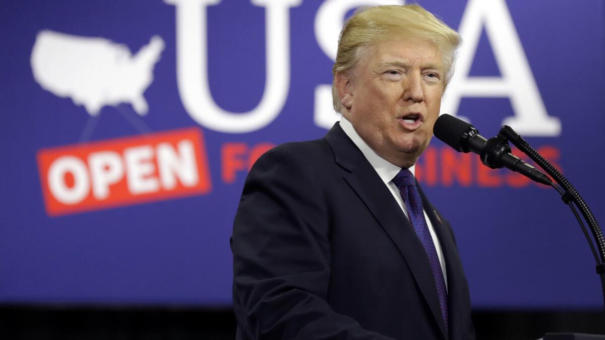 President Trump speaks on tax policy during a visit to Sheffer Corp. in Blue Ash, Ohio, on Feb. 5, 2018.