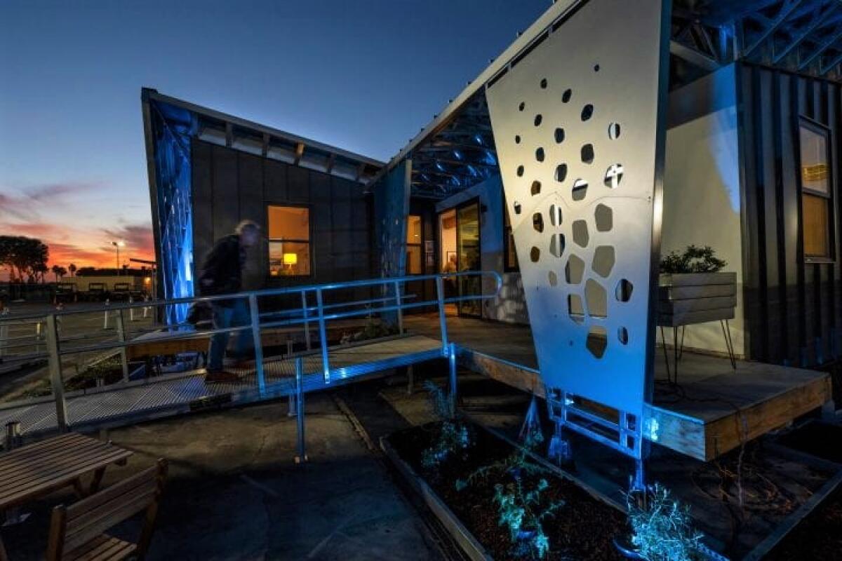The solar-powered house "luminOCity home" created by UCI and OCC students for the Orange County Sustainability Decathlon.