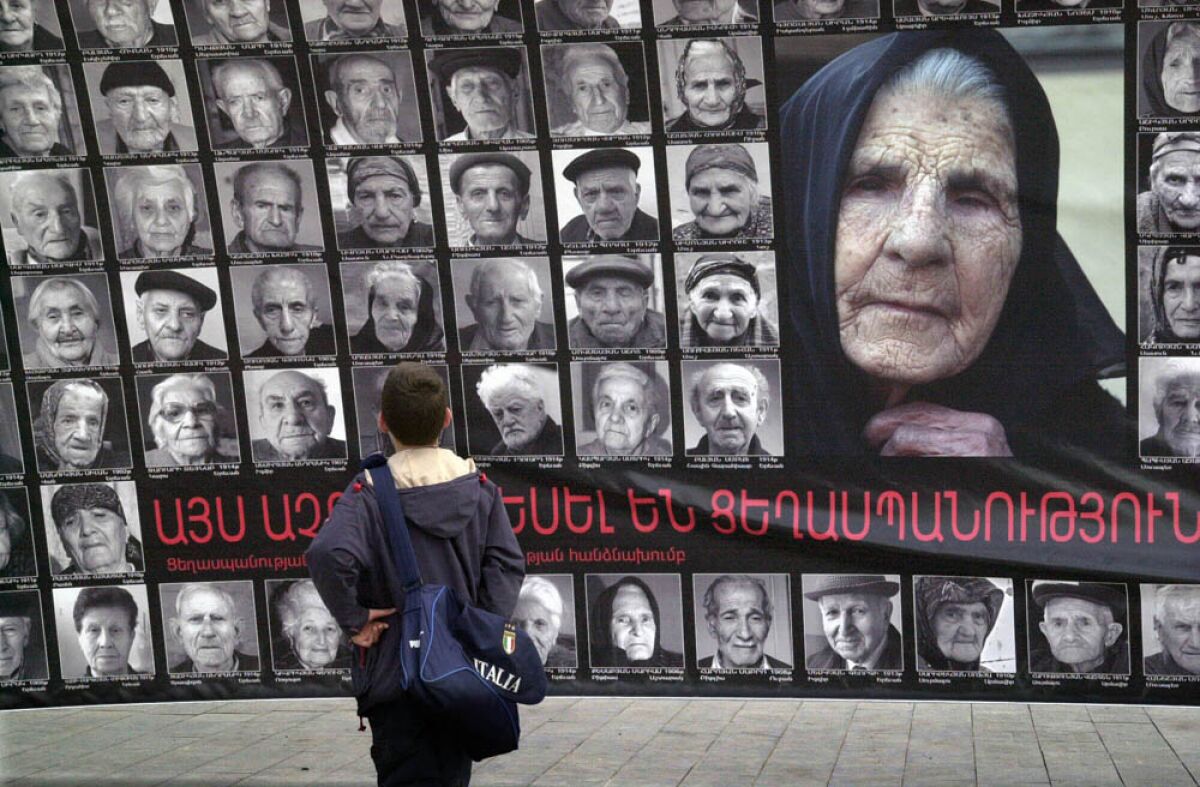 Poster in Armenia depicts survivors of genocide