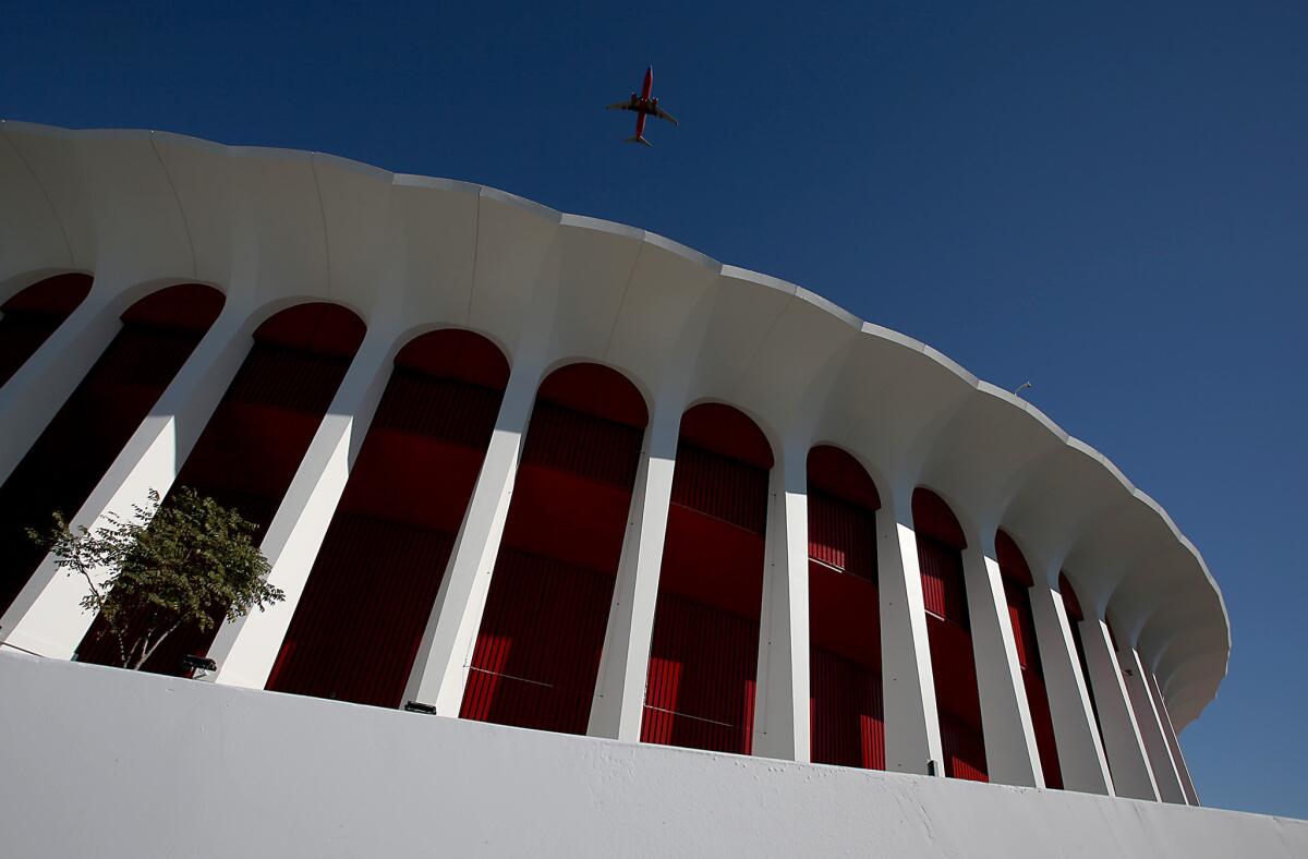 The exterior of the Forum in Inglewood.