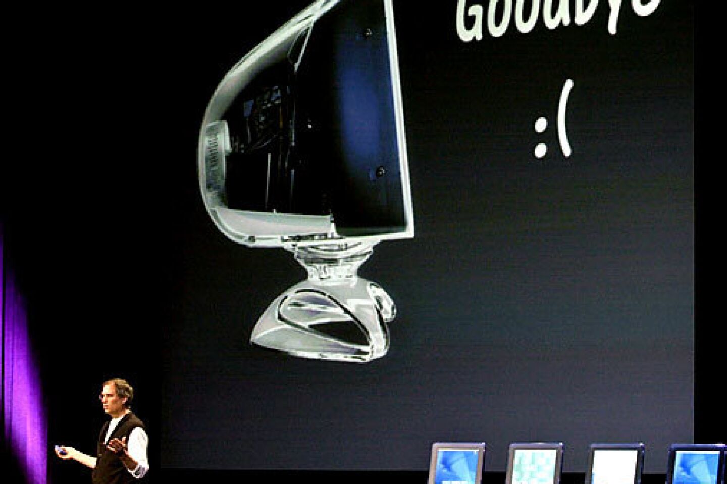 Apple will stop producing cathode ray tube displays, Jobs announces during the Apple Developers Conference in San Jose. He said Apple would be the first major computer company to produce all LCD displays.