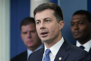 FILE - Transportation Secretary Pete Buttigieg, center, speaks during a briefing at the White House in Washington, May 16, 2022, as Labor Secretary Marty Walsh, left, and Environmental Protection Agency administrator Michael Regan, right, listen. Buttigieg says he is pushing airlines to hire more customer-service people and take other steps to help travelers this summer. (AP Photo/Susan Walsh, File)