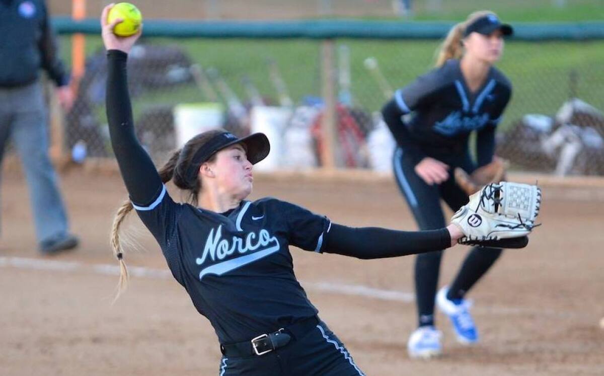 Pitcher Stevie Hansen is 24-0 in her career for Norco.