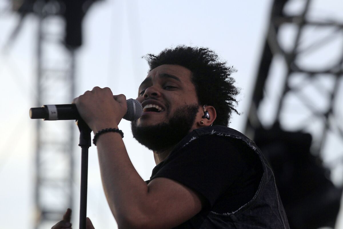 Abel Tesfaye, a.k.a. the Weeknd, performs at the Coachella Music and Arts Festival in Indio in April.