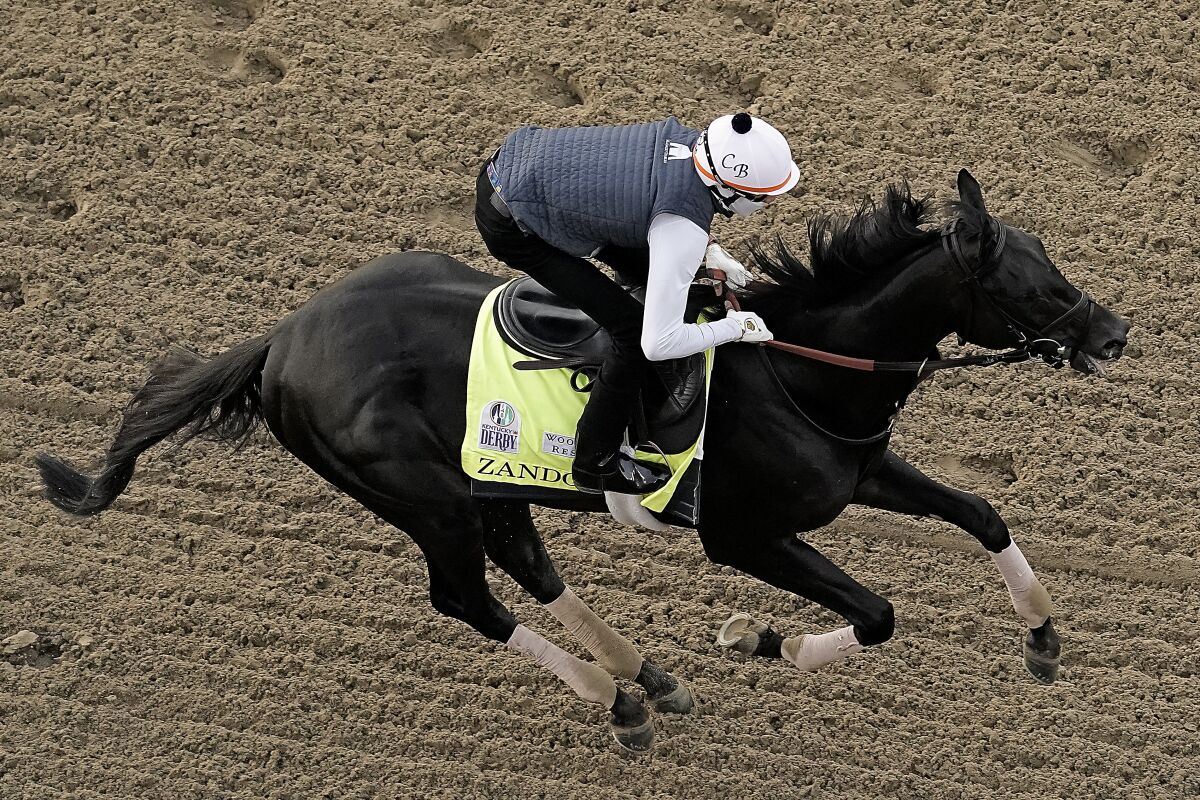 Kentucky Derby entrant Zandon works out at Churchill Downs on Thursday.