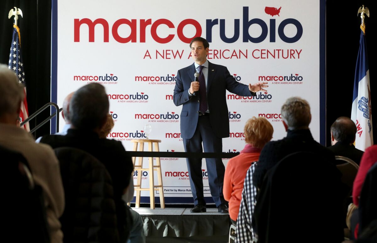 Republican presidential candidate Marco Rubio campaigns in Dubuque, Iowa.