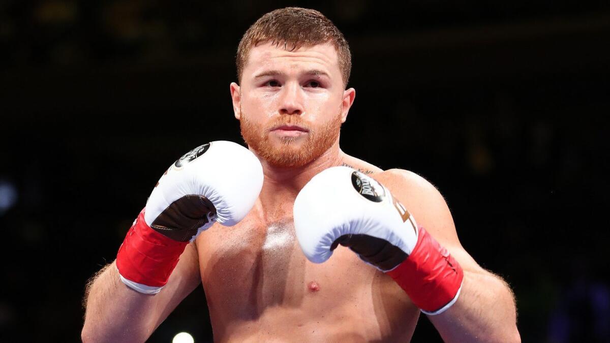 Canelo Alvarez comes out of his corner to fight Rocky Fielding on Dec. 15 in New York City.