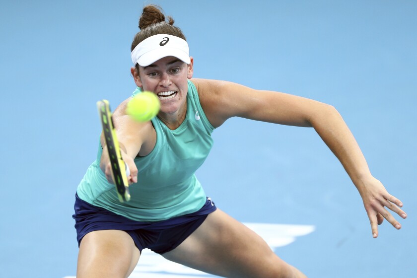 Jennifer Brady plays a shot during her match against Ash Barty at the Brisbane International tournament on Jan. 9.