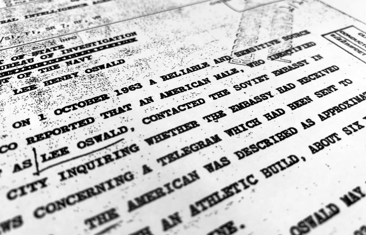 Part of a CIA file, dated Oct. 10, 1963, details Lee Harvey Oswald's contact with the Soviet embassy in Mexico City