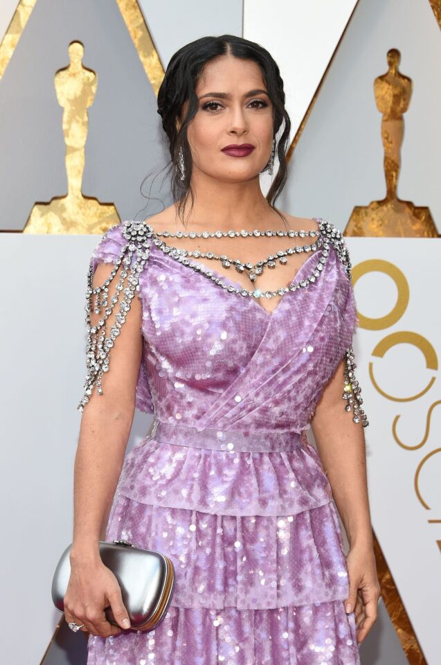 Mexican-Lebanese actress Salma Hayek arrives for the 90th Annual Academy Awards on March 4, 2018, in Hollywood, California. / AFP PHOTO / VALERIE MACONVALERIE MACON/AFP/Getty Images ** OUTS - ELSENT, FPG, CM - OUTS * NM, PH, VA if sourced by CT, LA or MoD **