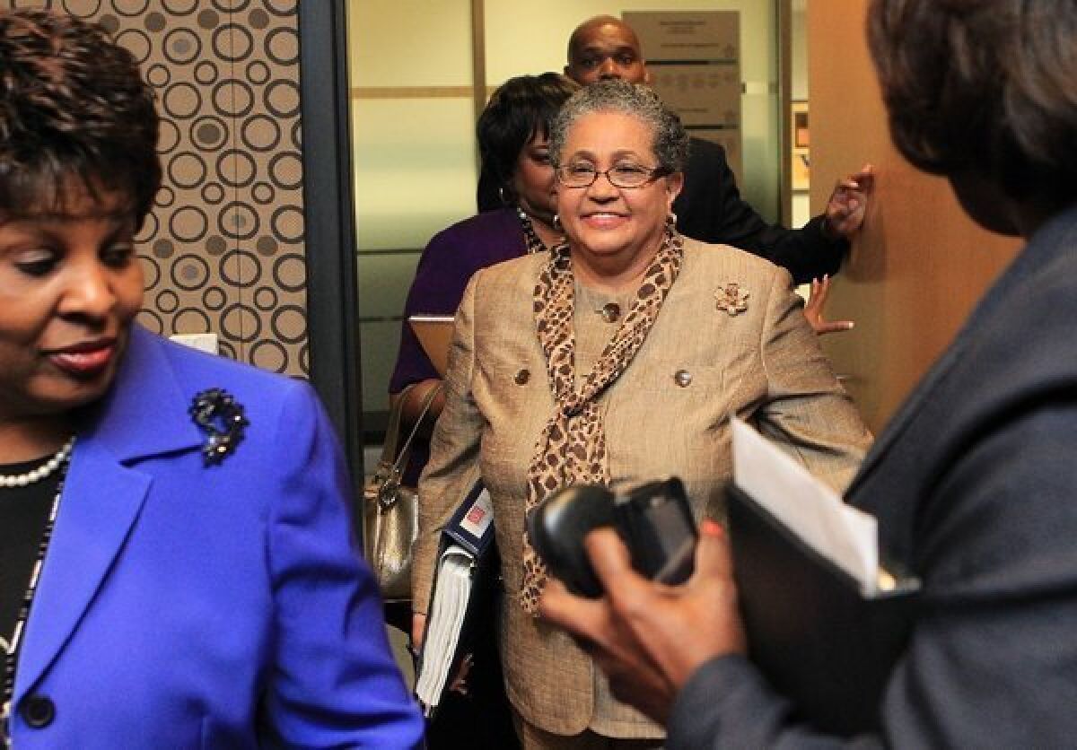 Outgoing schools superintendent Beverly Hall, seen here in 2011, arrives for her last Atlanta school board meeting. She was indicted along with dozens of other other administrators, teachers and principals in one of the nation's largest cheating scandals.