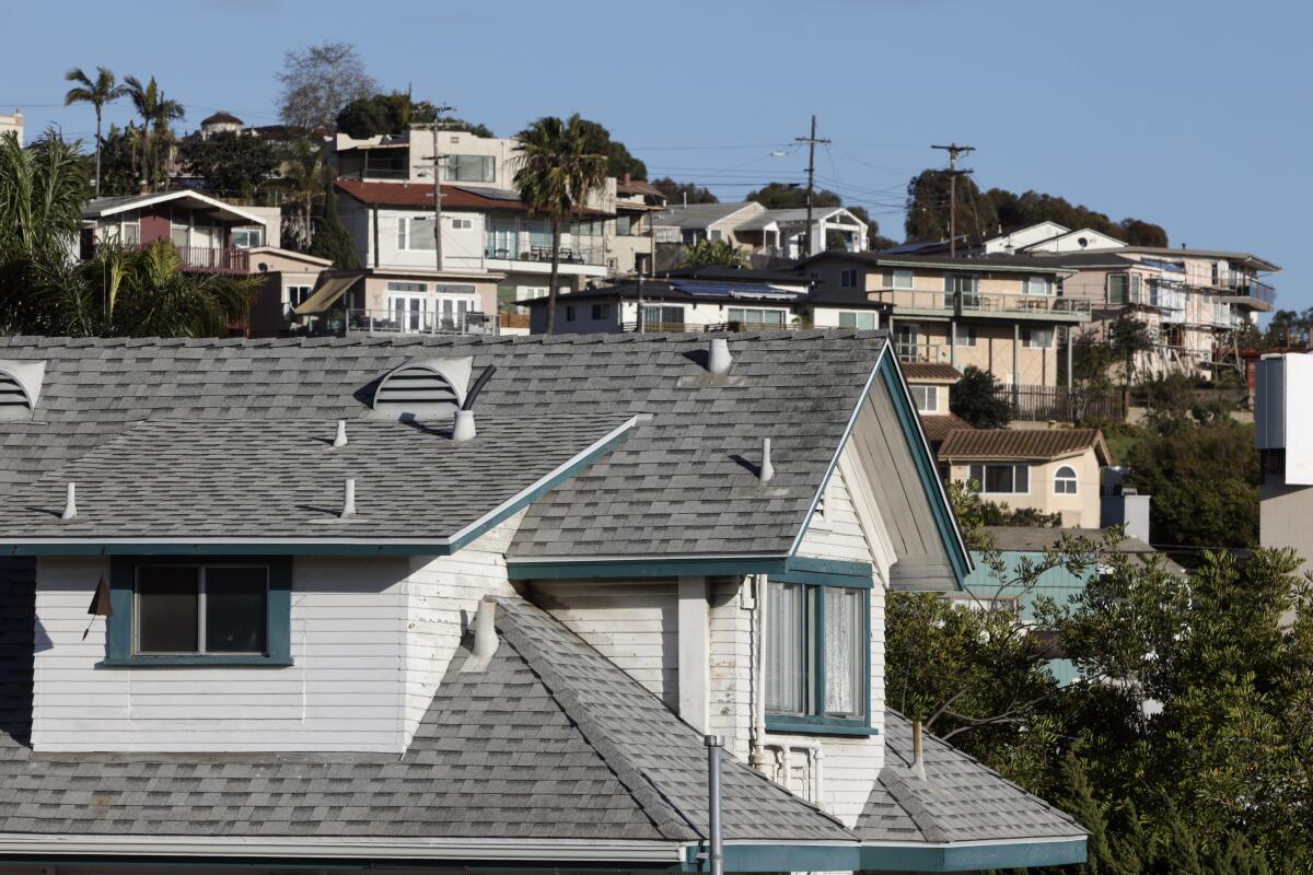 Homes near Morena Boulevard in San Diego on Monday, February 27, 2023.