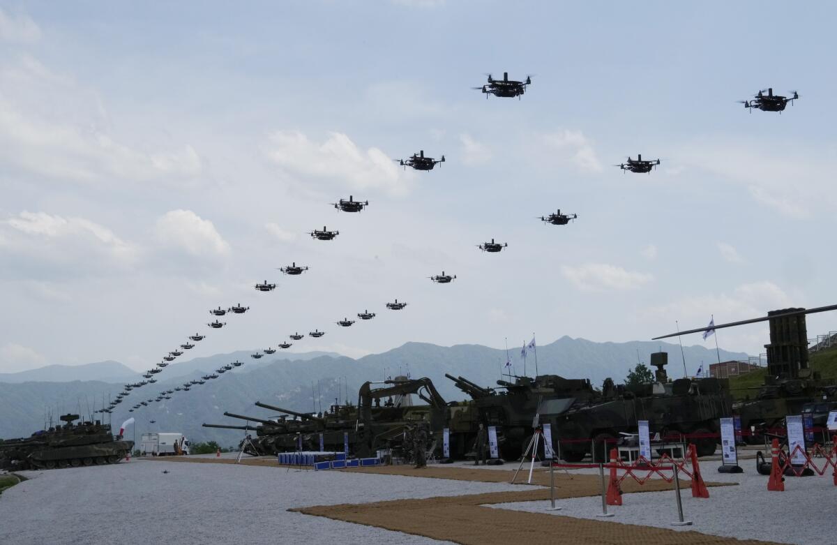 South Korean army drones flying formation