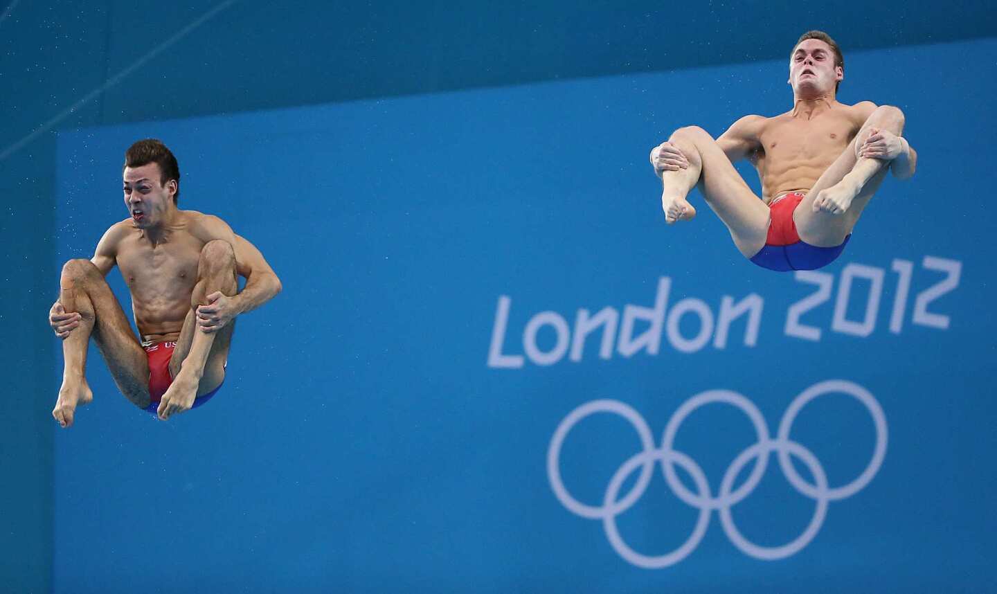 David Boudia, right, and Nick McCrory won the bronze medal in the men's 10m synchronized diving competition.
