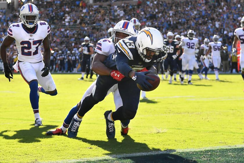 Chargers receiver Keenan Allen reaches for the end zone to score a touchdown against the Bills in the 2nd quarter.