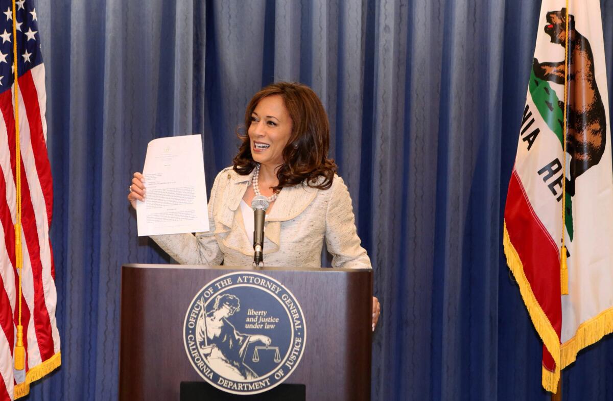 California Atty. Gen. Kamala Harris discusses the Supreme Court ruling on Proposition 8 in Los Angeles on Wednesday.