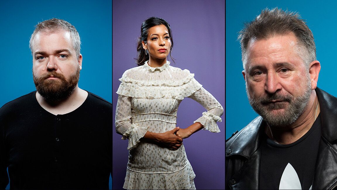 Director David Sandberg, actress Stephanie Sigman and actor Anthony LaPaglia from the film "Annabelle: Creation."