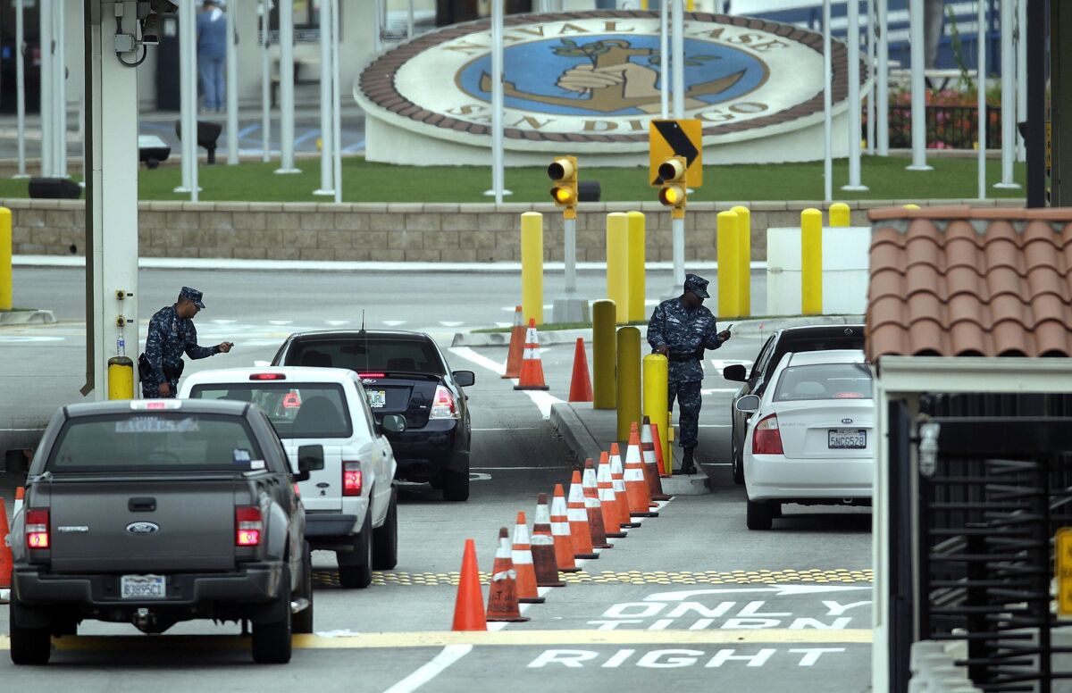 Sentries man the gate at Naval Base San Diego in 2013.
