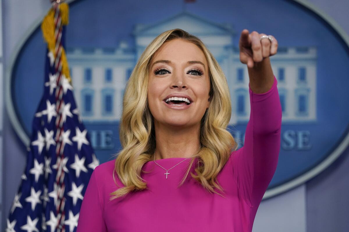 FILE - In this Dec. 2, 2020 file photo, White House press secretary Kayleigh McEnany speaks during a briefing at the White House in Washington. McEnany has signed on as a Fox News contributor. (AP Photo/Evan Vucci)