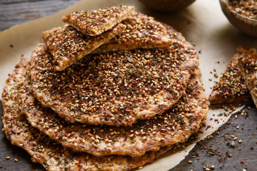 EAGLE ROCK CA. APRIL 12, 2016: Flatbread with Za'atar seasoning. Za'atar is middle eastern herbs. At the home of Jeanne Kelley in Eagle rock on April 12, 2016 (Glenn Koenig/ Los Angeles Times)