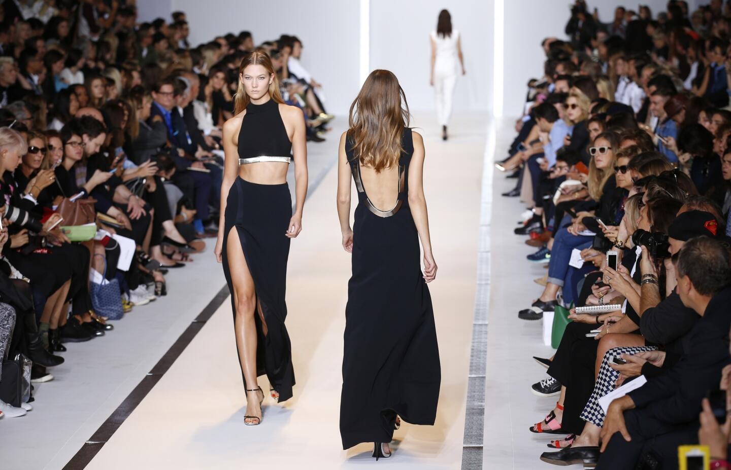 Creations for Mugler's Spring/Summer 2015 ready-to-wear fashion collection presented Saturday in Paris.