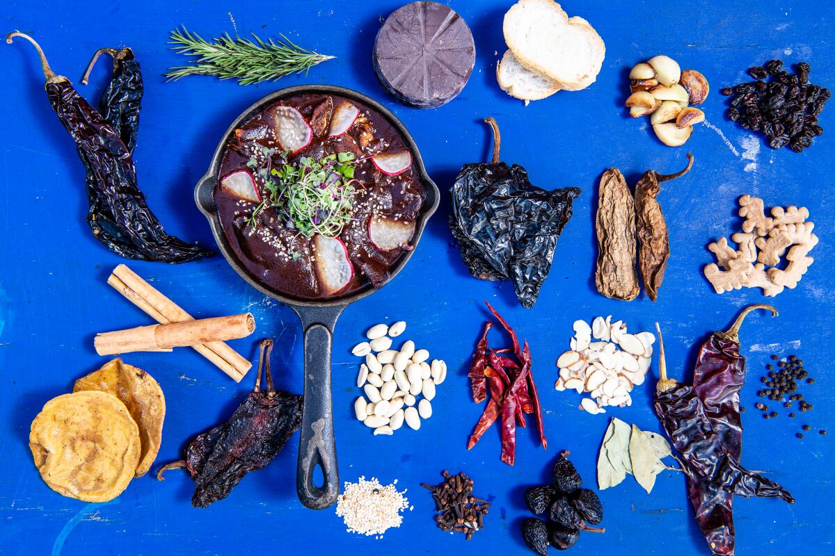 Some of the ingredients used to make the Mission fig mole at CaCao Mexicatessen in Eagle Rock. 