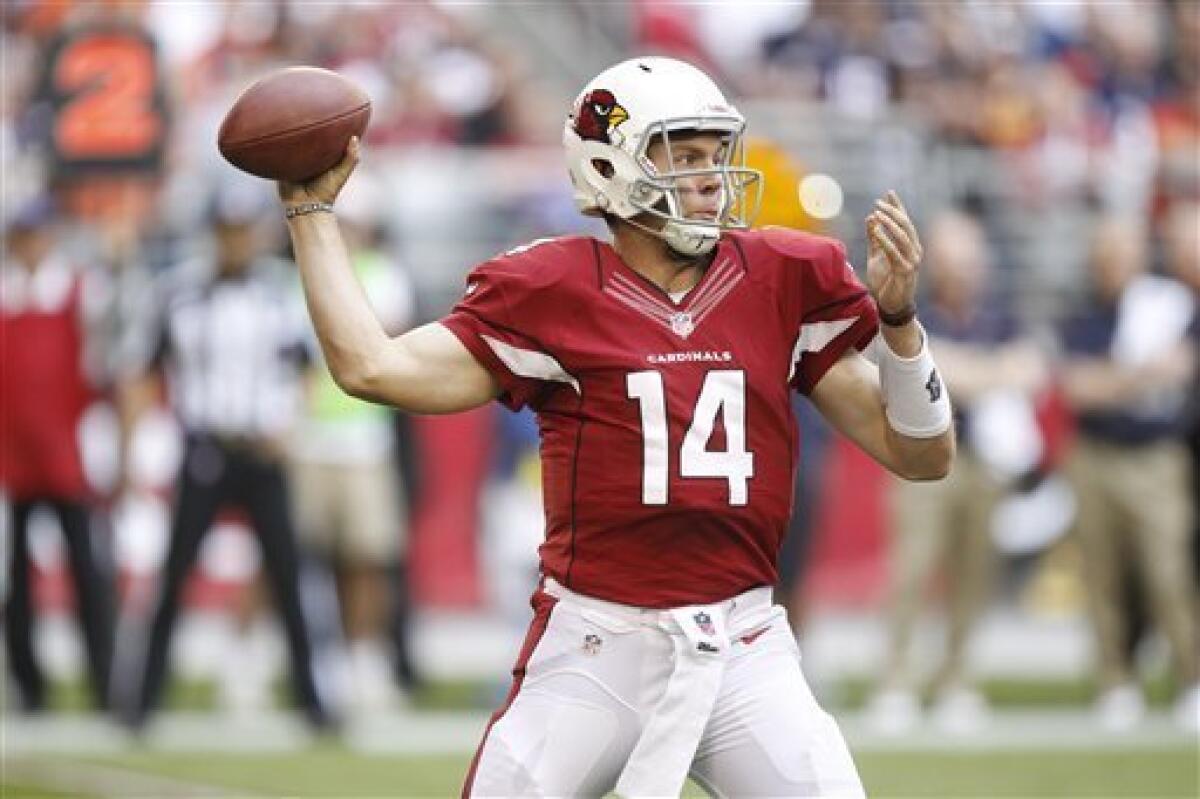 Arizona Cardinals quarterback Ryan Lindley (14) throws against the Chicago Bears during the first half of an NFL football game, Sunday, Dec. 23, 2012, in Glendale, Ariz. (AP Photo/Paul Connors)