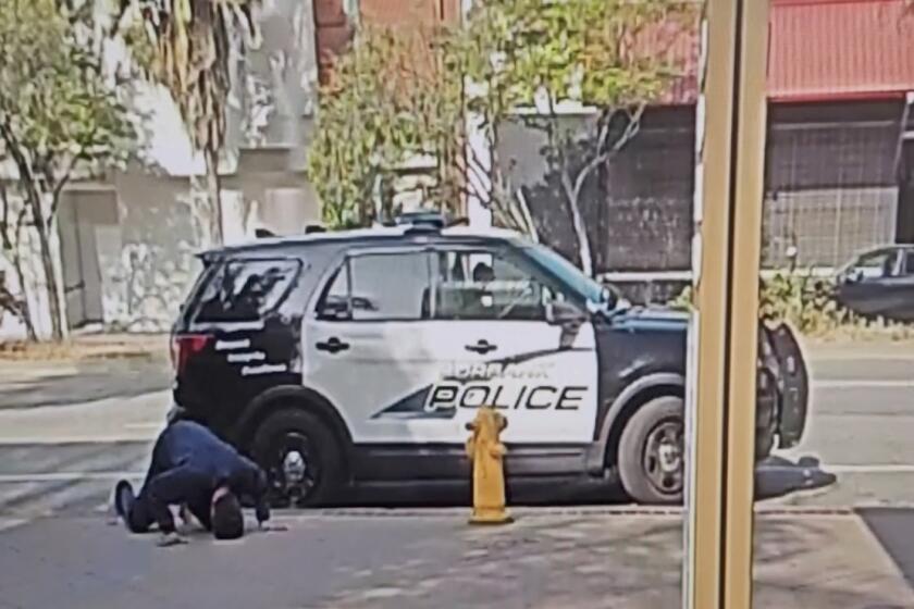 Surveillance video provided by Council President Paul Krekorian's office shows an unhoused man being dropped off in Los Angeles by Burbank police officers. (Courtesy of Councilman Paul Krekorian's office)
