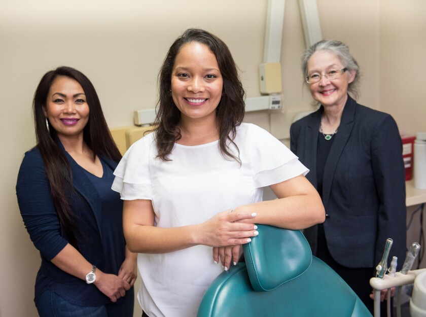Front office dental assistant Stephanie Fu, dentist Lena Turner and dental hygienist Claudia Bailey (from left) 
