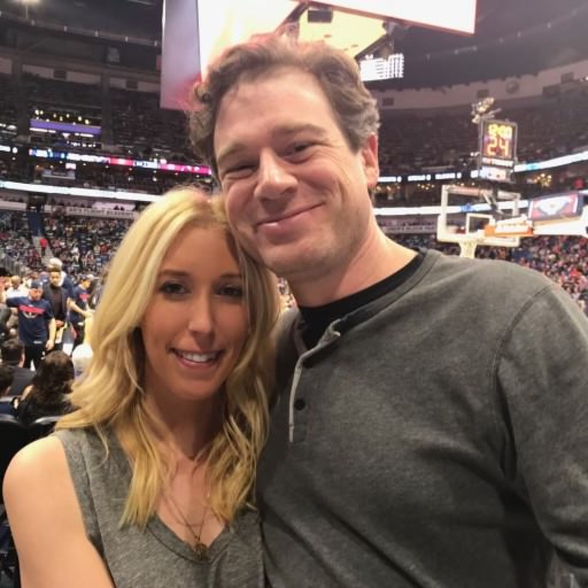 Amy Kaufman and Jonah Keri at a basketball game.