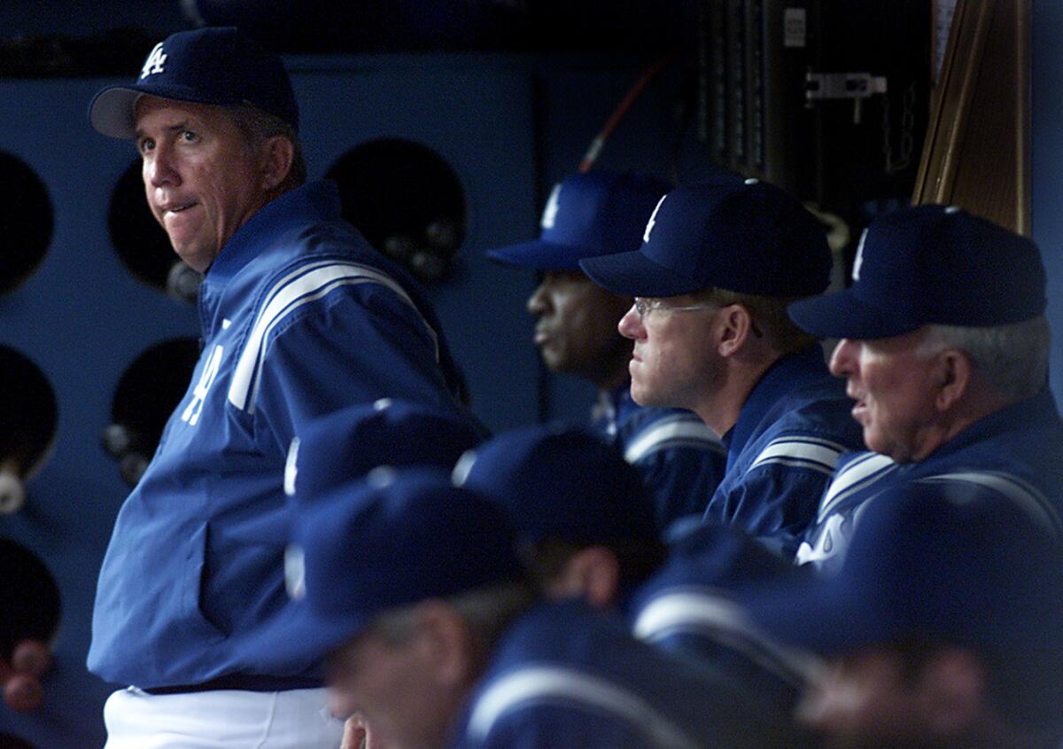 Manager Davey Johnson in the Dodgers dugout in 2000