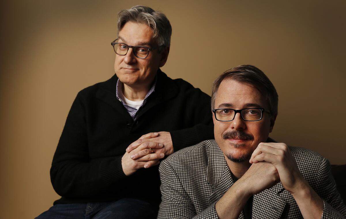 "I will say that [the episode introducing Saul Goodman] was the most difficult "Breaking Bad" for me to write. It's Season 2," said writer-producer Peter Gould, left, pictured with creator Vince Gilligan.