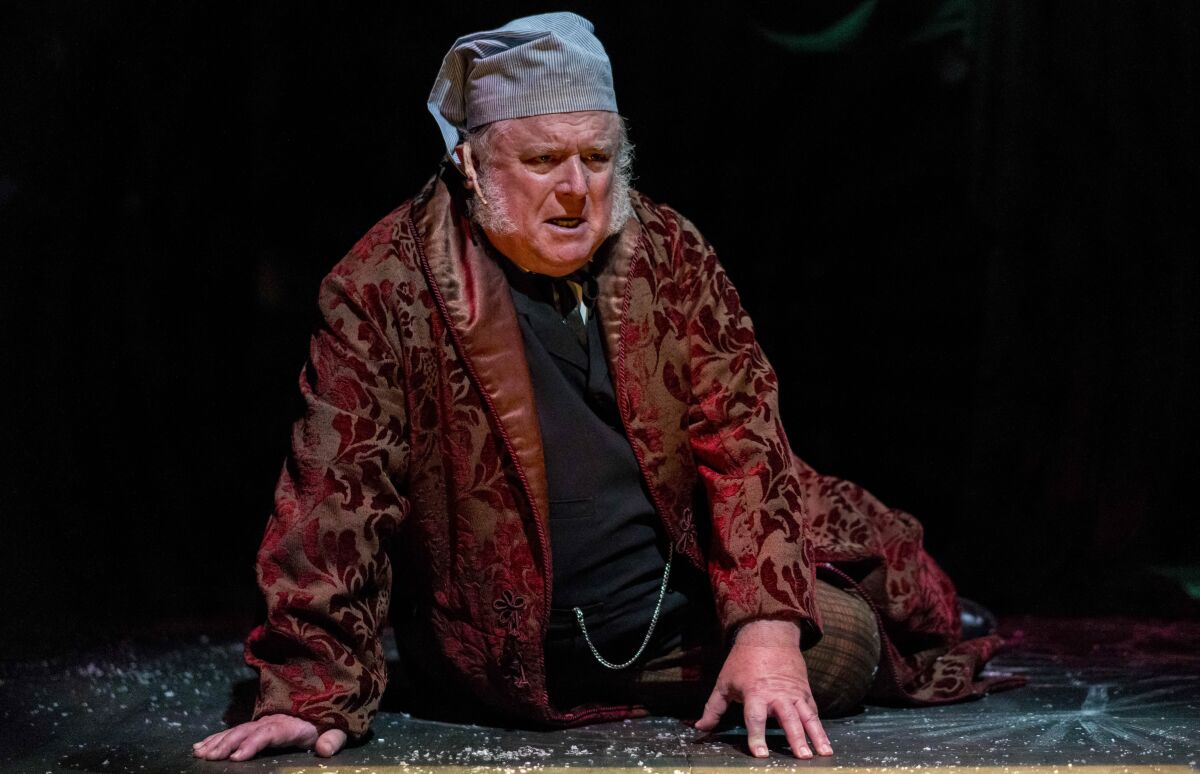 Tom Stephenson as Ebenezer Scrooge in Cygnet Theatre's "A Christmas Carol."