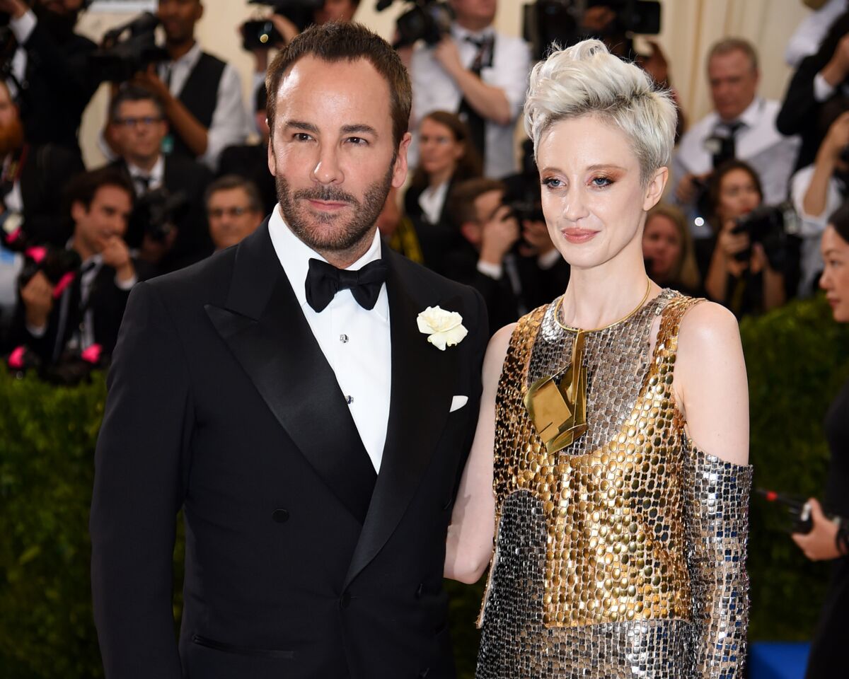 Tom Ford and Andrea Riseborough hit the red carpet at the Met Gala.