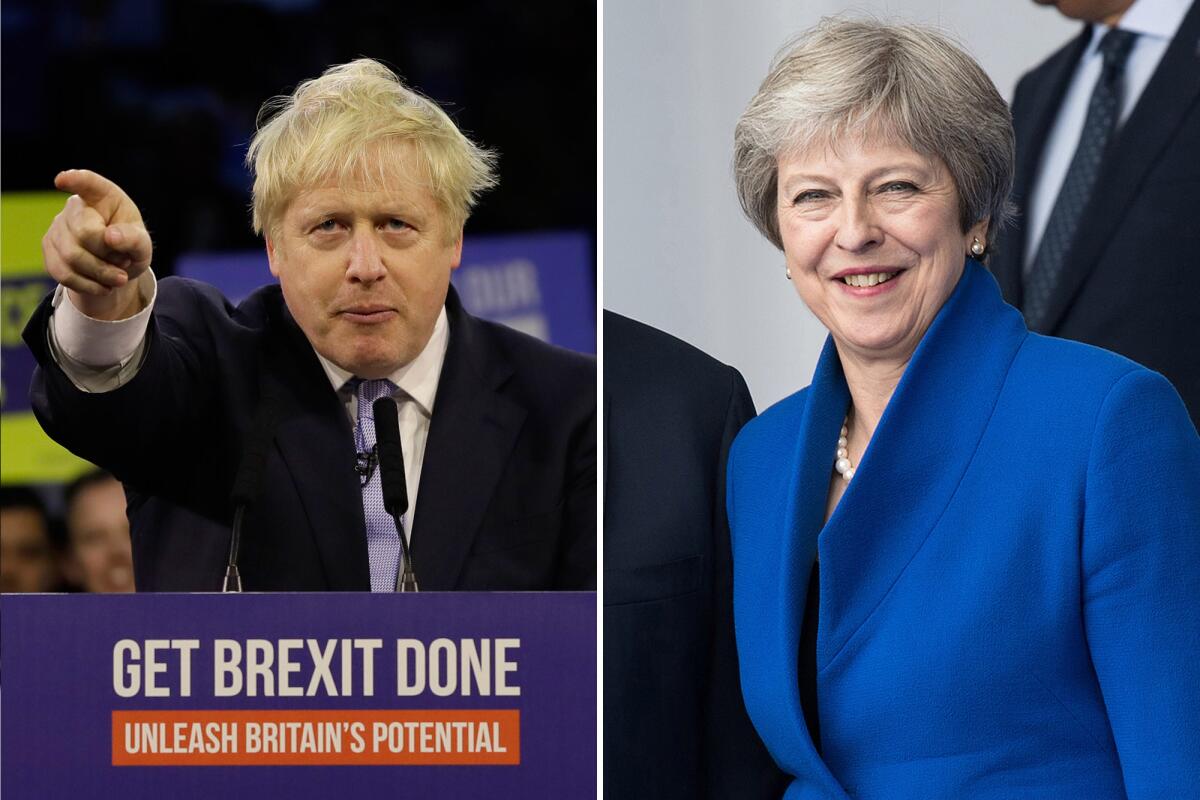 Britain's Prime Minister Boris Johnson and Theresa May