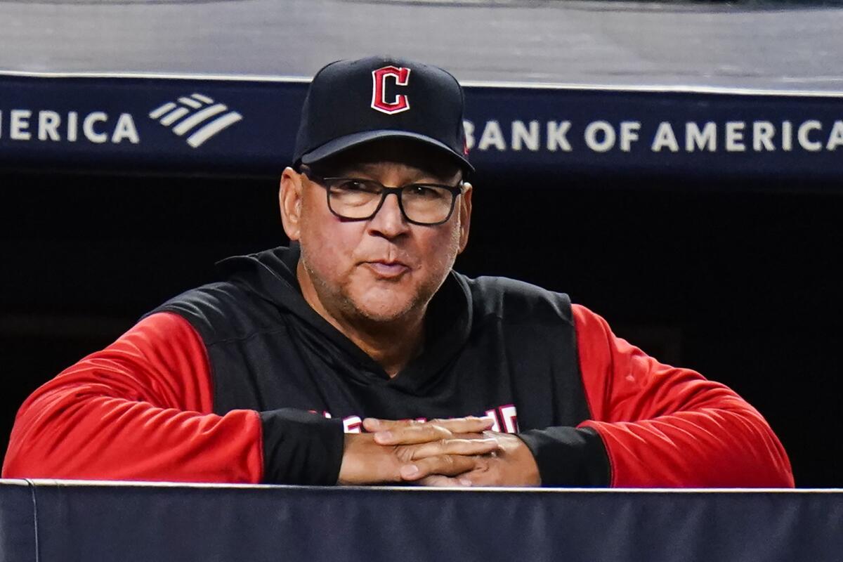 Cleveland Guardians manager Terry Francona looks on during the seventh inning of a baseball game against the New York Yankees, Friday, April 22, 2022, in New York. (AP Photo/Frank Franklin II)