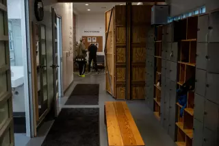 Everybody Gym's gender-neutral locker room includes private showers and changing stations.