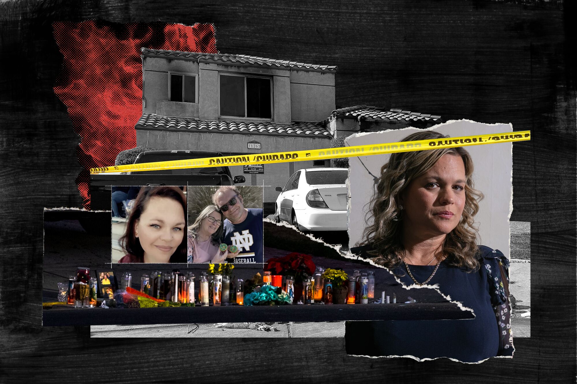 Photo illustration of Blandin family, home and candle vigil.