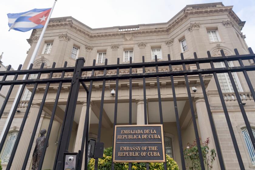 The Cuban Embassy is seen in Washington, Monday, Sept. 25, 2023. U.S. law enforcement officials have launched an investigation after a Molotov cocktail was thrown at the Cuban Embassy in Washington. There was no fire or significant damage to the building. (AP Photo/Jose Luis Magana)