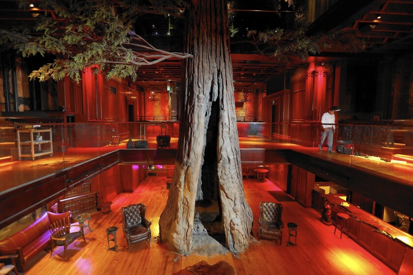 The revamped Clifton's includes a three-floor atrium with a fake redwood tree.
