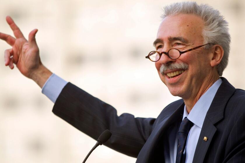 FILE - In this Nov. 27, 2012 file photo, University of California, Berkeley chancellor Nicholas Dirks speaks to students, staff and alumni at a ceremony welcoming Dirks to the campus in Berkeley, Calif. Dirks has resigned his post after critics alleged he was too lenient when handling sexual harassment cases involving high-profile faculty members. University of California President Janet Napolitano said she accepted UC Berkeley Chancellor Dirk's resignation Monday, Aug. 15, 2016. (D. Ross Cameron/The Contra Costa Times via AP, File)