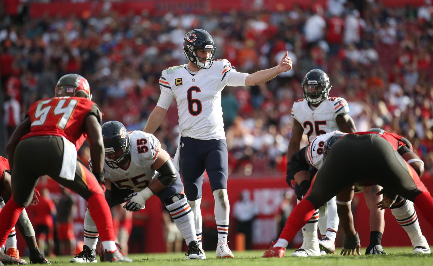 Bears quarterback Jay Cutler runs the offense in the fourth quarter Sunday, Dec. 27, 2015 at Raymond James Stadium in Tampa. The Bears defeated the Bucs, 26-21.