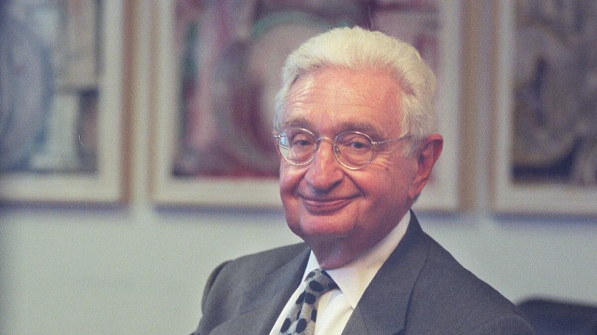 Harold Williams, president of the J. Paul Getty Trust, in his office after announcing his retirement in 1998.