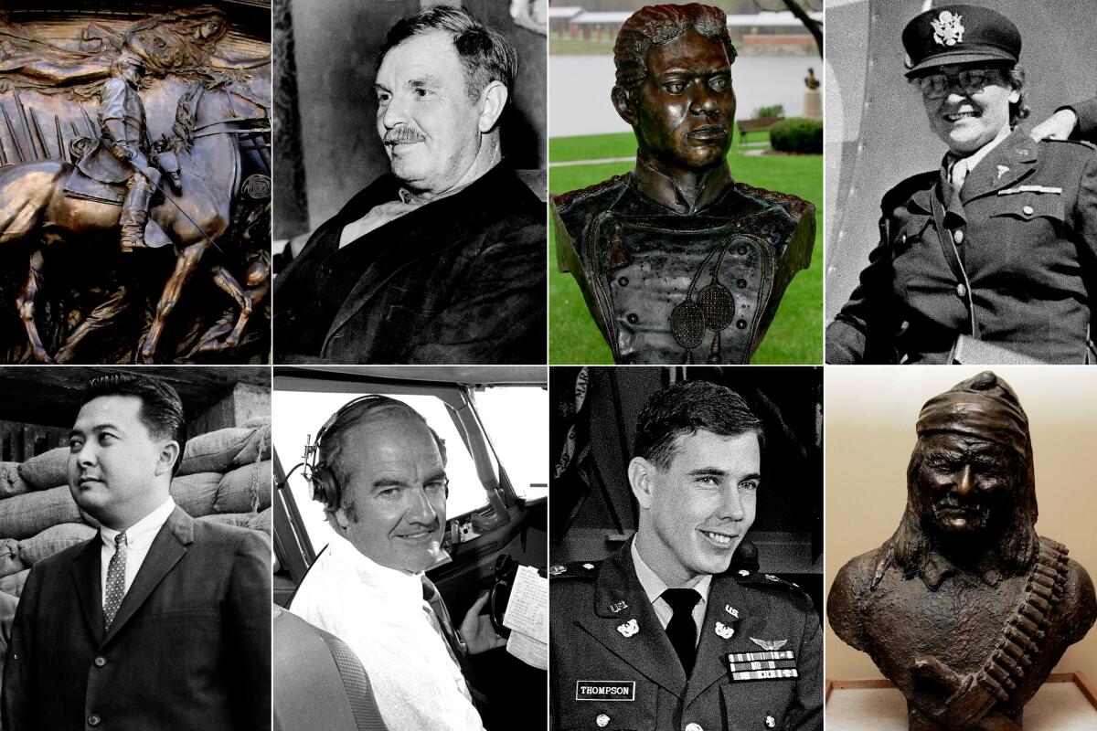 Images: Robert Shaw; Alvin York; Henry Flipper; Josephine Nesbit; Daniel Inouye; George McGovern; Hugh Thompson; Geronimo