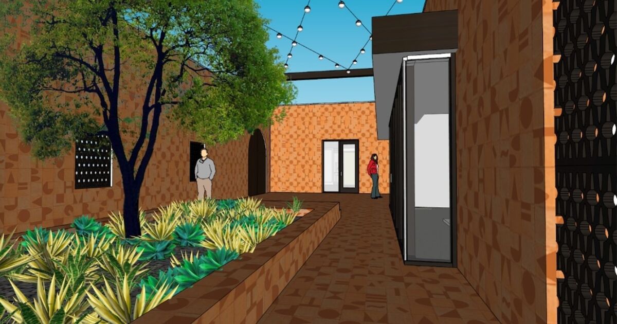 A rendering of the art installation in the library's interior courtyard.