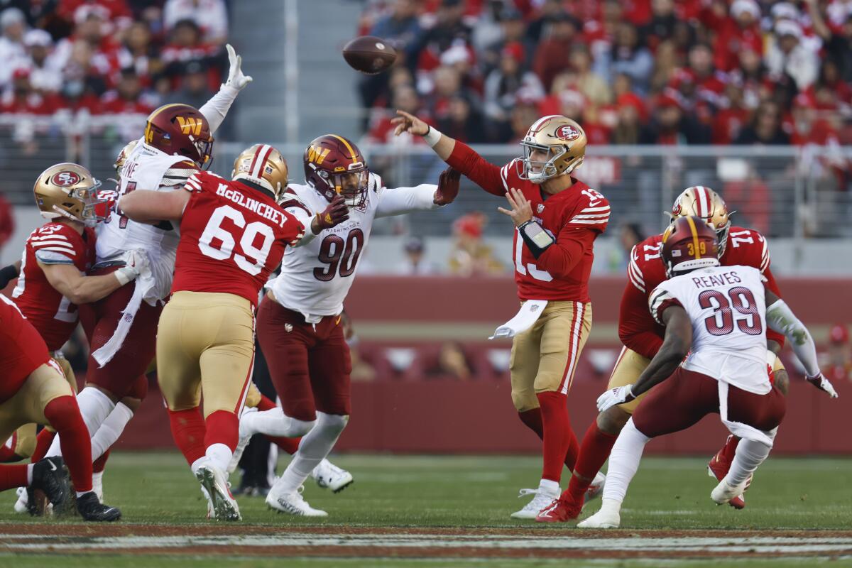 Purdy leads 49ers past Commanders 37-20 for 8th straight win - The San  Diego Union-Tribune