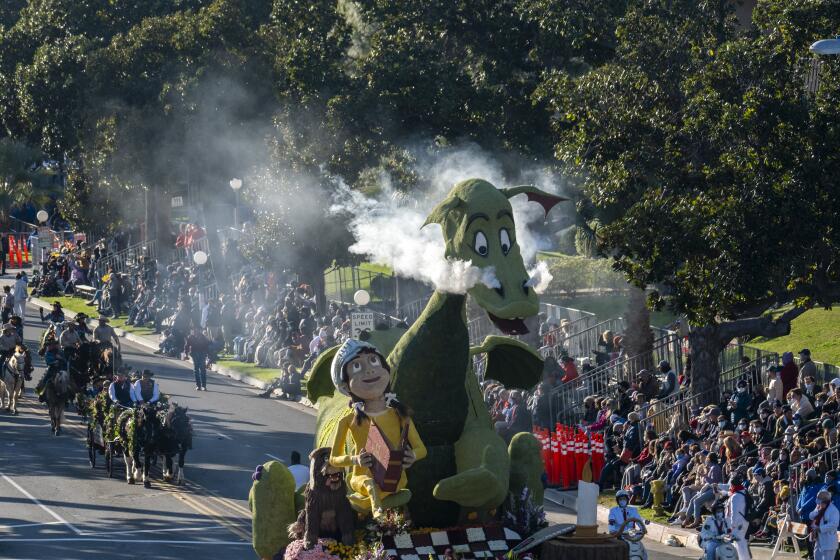 PASADENA, CA - January 1: City of Burbank "An Unlikely Tale" float in the 133rd Rose Parade on Saturday, January 1, 2022 in Pasadena, CA. (Francine Orr / Los Angeles Times)