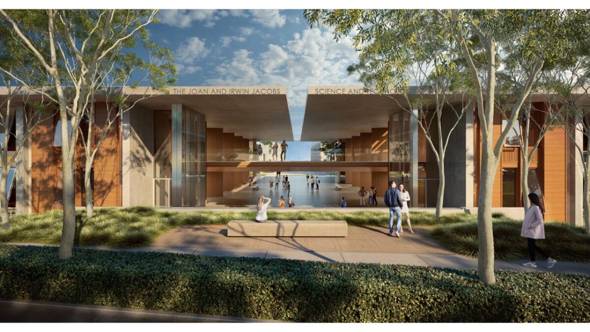 An artist's rendering of a campus building.