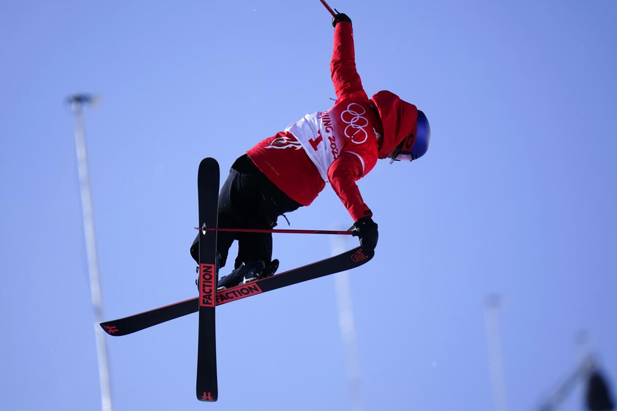 China's Eileen Gu competes during the women's halfpipe finals at the 2022 Winter Olympics.